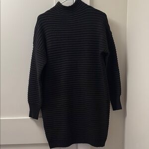 Black Ribbed Knit Sweater Dress